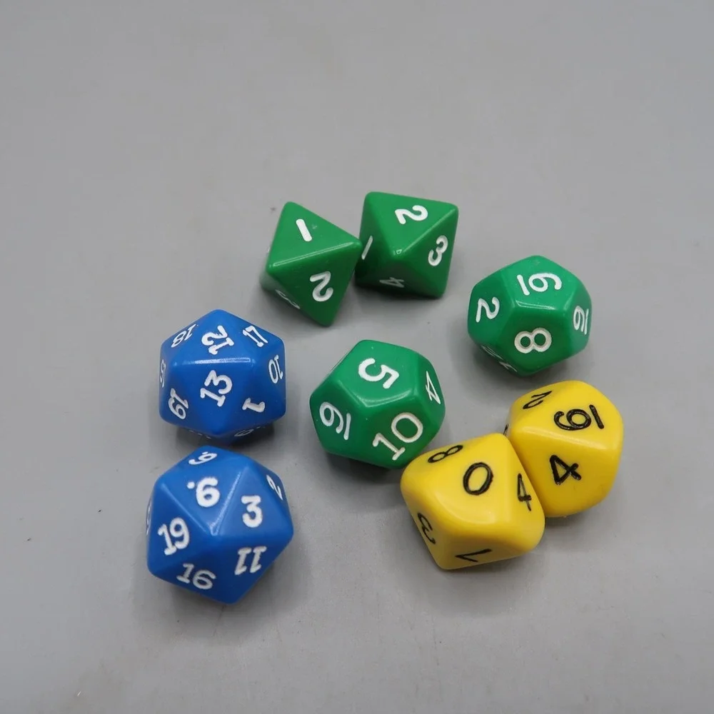 Polyhedral‎ Dice Set Lot (8) D&D RPG Gaming Multi Sided Various Colors